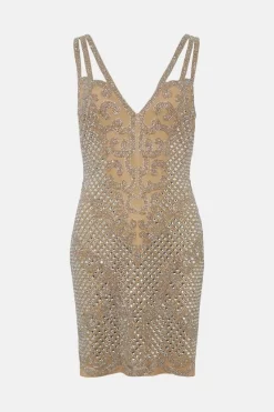 Top 10 🎉 Karen Millen Crystal Embellished Strappy Mini 👗 Dress - nude 🧨 -Occasionwear Popular Store bkk03545 nude xl 3