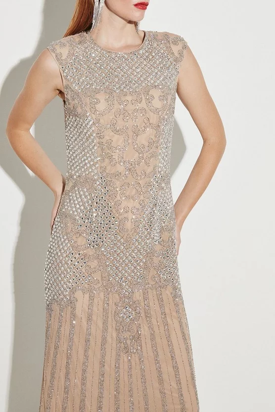 Flash Sale 💯 Karen Millen Crystal Embellished Halter Maxi 👗 Dress - nude 🔥 5 Flash Sale 💯 Karen Millen Crystal Embellished Halter Maxi 👗 Dress - nude 🔥 - Image 3
