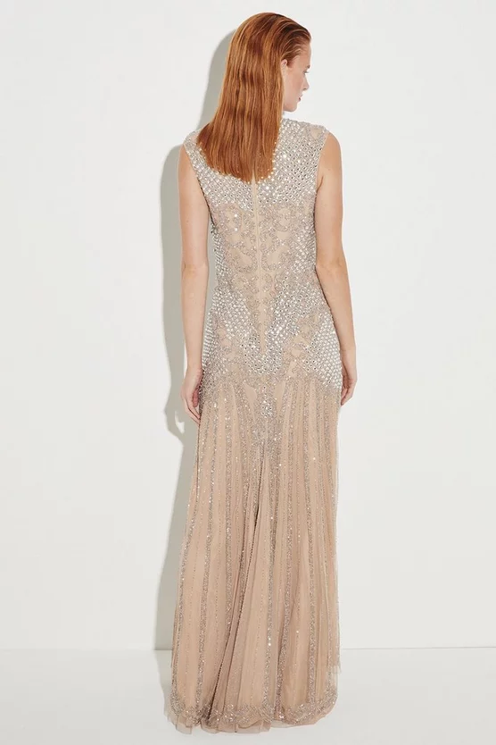 Flash Sale 💯 Karen Millen Crystal Embellished Halter Maxi 👗 Dress - nude 🔥 8 Flash Sale 💯 Karen Millen Crystal Embellished Halter Maxi 👗 Dress - nude 🔥 - Image 6