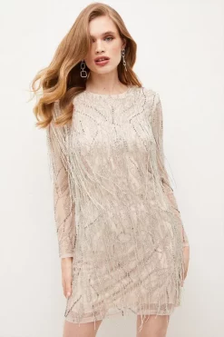 Best Sale ๐ฅฐ Karen Millen Crystal Embellished Fringed Mini ๐ Dress - ivory ๐