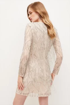 Best Sale 🥰 Karen Millen Crystal Embellished Fringed Mini 👗 Dress - ivory 🌟 -Occasionwear Popular Store bkk03549 blush xl 2