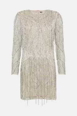Best Sale 🥰 Karen Millen Crystal Embellished Fringed Mini 👗 Dress - ivory 🌟 -Occasionwear Popular Store bkk03549 blush xl 3