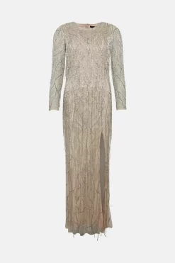 Coupon 👍 Karen Millen Crystal Embellished Fringed Maxi 👗 Dress - ivory ⭐ -Occasionwear Popular Store bkk03550 blush xl 3