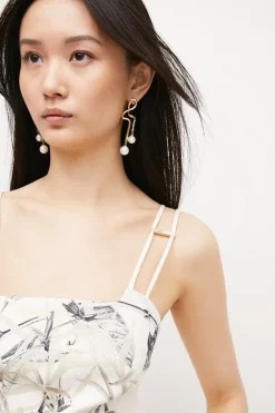 Flash Sale 🌟 Karen Millen Hydrangea Bloom Print Cut Out Zip Detail Midi 👗 Dress - floral ✔️ -Occasionwear Popular Store bkk03554 floral xl 1