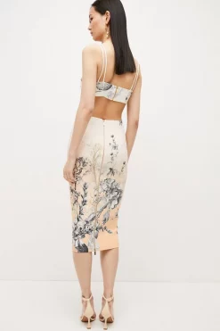 Flash Sale 🌟 Karen Millen Hydrangea Bloom Print Cut Out Zip Detail Midi 👗 Dress - floral ✔️ -Occasionwear Popular Store bkk03554 floral xl 2