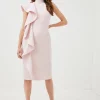 Budget 🔔 Karen Millen Structure Crepe Frill Detail Tailored Midi 👗 Dress - blush 🤩 -Occasionwear Popular Store bkk03558 blush xl