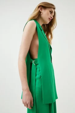 Best deal ✨ Karen Millen Soft Twill Split Side Waistcoat 🤩 -Occasionwear Popular Store bkk03566 green xl 2