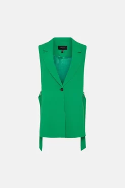 Best deal ✨ Karen Millen Soft Twill Split Side Waistcoat 🤩 -Occasionwear Popular Store bkk03566 green xl 3