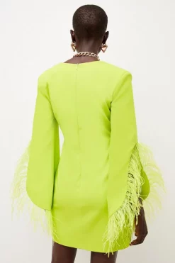 Flash Sale 🤩 Karen Millen Soft Tailored Full Sleeve Feather Mini 👗 Dress 😉 -Occasionwear Popular Store bkk03572 lime xl 2