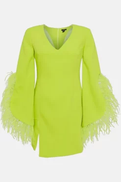 Flash Sale 🤩 Karen Millen Soft Tailored Full Sleeve Feather Mini 👗 Dress 😉 -Occasionwear Popular Store bkk03572 lime xl 3