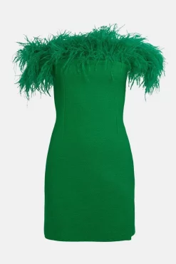Buy 👍 Karen Millen Boucle Feather Bardot Mini 👗 Dress 😀 -Occasionwear Popular Store bkk03589 green xl 3