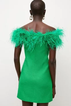Buy 👍 Karen Millen Boucle Feather Bardot Mini 👗 Dress 😀 -Occasionwear Popular Store bkk03589 green xl 4