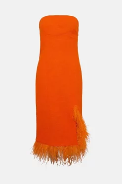 Buy 😍 Karen Millen Boucle Feather Hem Pencil Midi 👗 Dress 🎁 -Occasionwear Popular Store bkk03591 orange xl 3