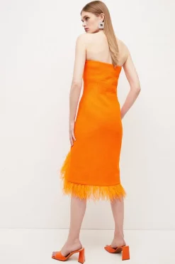 Buy 😍 Karen Millen Boucle Feather Hem Pencil Midi 👗 Dress 🎁 -Occasionwear Popular Store bkk03591 orange xl 4