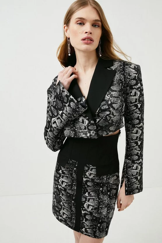 Hot Sale ๐ฅฐ Karen Millen Snake Jacquard Corset Waist Blazer Mini ๐ Dress - mono ๐ 4 Hot Sale ๐ฅฐ Karen Millen Snake Jacquard Corset Waist Blazer Mini ๐ Dress - mono ๐ - Image 2