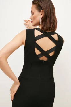 Wholesale 🎉 Karen Millen Compact Stretch Satin Panel Pencil Midi 👗 Dress - black 👏 -Occasionwear Popular Store bkk03611 black xl 4