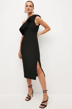 Budget 🌟 Karen Millen Structured Crepe One Shoulder Midi 👗 Dress ⌛
