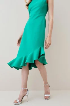 Outlet ✔️ Karen Millen Structured Crepe Cut Out Ruffle Hem Midi 👗 Dress ⌛ -Occasionwear Popular Store bkk03629 green xl 2