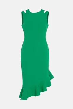 Outlet ✔️ Karen Millen Structured Crepe Cut Out Ruffle Hem Midi 👗 Dress ⌛ -Occasionwear Popular Store bkk03629 green xl 3