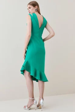 Outlet ✔️ Karen Millen Structured Crepe Cut Out Ruffle Hem Midi 👗 Dress ⌛ -Occasionwear Popular Store bkk03629 green xl 4