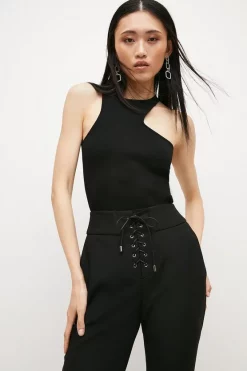 Deals ⭐ Karen Millen Compact Stretch Lace Up Wide Leg Trouser ✨ -Occasionwear Popular Store bkk03643 black xl 2