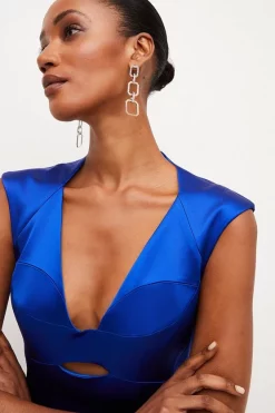 Hot Sale 🧨 Karen Millen Italian Satin Structured Pencil Midi 👗 Dress ✨ -Occasionwear Popular Store bkk03646 cobalt xl 1