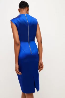 Hot Sale 🧨 Karen Millen Italian Satin Structured Pencil Midi 👗 Dress ✨ -Occasionwear Popular Store bkk03646 cobalt xl 2
