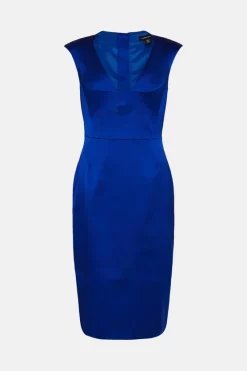 Hot Sale 🧨 Karen Millen Italian Satin Structured Pencil Midi 👗 Dress ✨ -Occasionwear Popular Store bkk03646 cobalt xl 3