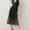 Best deal 🛒 Karen Millen Foiled Bandage Knit Fringe Tiered Midi 👗 Dress 🧨 -Occasionwear Popular Store bkk03653 black xl