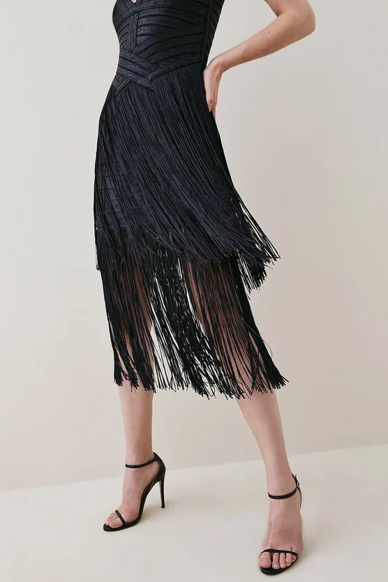 Best deal ๐ Karen Millen Foiled Bandage Knit Fringe Tiered Midi ๐ Dress ๐งจ 4 Best deal ๐ Karen Millen Foiled Bandage Knit Fringe Tiered Midi ๐ Dress ๐งจ - Image 2