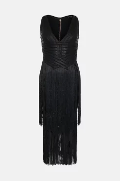 Best deal ๐ Karen Millen Foiled Bandage Knit Fringe Tiered Midi ๐ Dress ๐งจ 12 Best deal ๐ Karen Millen Foiled Bandage Knit Fringe Tiered Midi ๐ Dress ๐งจ -Occasionwear Popular Store bkk03653 black xl 3