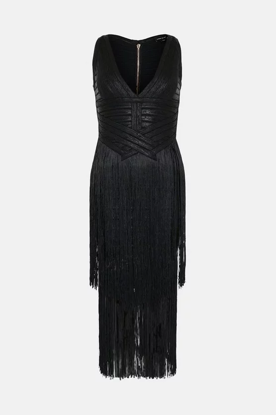Best deal ๐ Karen Millen Foiled Bandage Knit Fringe Tiered Midi ๐ Dress ๐งจ 6 Best deal ๐ Karen Millen Foiled Bandage Knit Fringe Tiered Midi ๐ Dress ๐งจ - Image 4