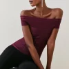 Outlet 😀 Karen Millen Sparkle Knitted Bandage Bardot Top 😍 -Occasionwear Popular Store bkk03658 cabernet xl