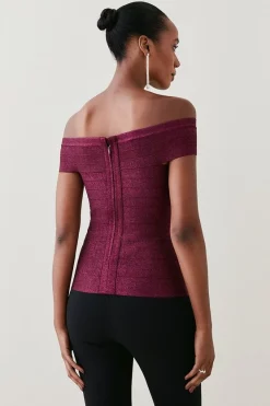 Outlet 😀 Karen Millen Sparkle Knitted Bandage Bardot Top 😍 -Occasionwear Popular Store bkk03658 cabernet xl 2