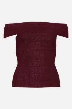 Outlet 😀 Karen Millen Sparkle Knitted Bandage Bardot Top 😍 -Occasionwear Popular Store bkk03658 cabernet xl 3