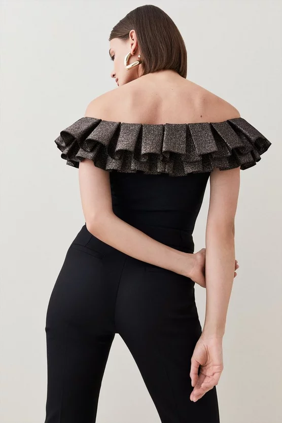 Outlet โจ Karen Millen Sparkle Drama Frill Bardot Bandage Top - black ๐ 5 Outlet โจ Karen Millen Sparkle Drama Frill Bardot Bandage Top - black ๐ - Image 3