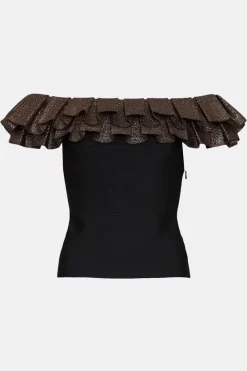 Outlet โจ Karen Millen Sparkle Drama Frill Bardot Bandage Top - black ๐ 10 Outlet โจ Karen Millen Sparkle Drama Frill Bardot Bandage Top - black ๐ -Occasionwear Popular Store bkk03664 black xl 3
