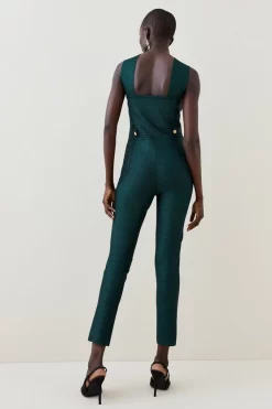 Cheapest 👏 Karen Millen Sparkle Cross Halter Bandage Knit Jumpsuit - teal 🥰 -Occasionwear Popular Store bkk03679 teal xl 4
