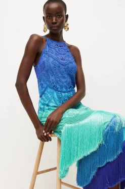 Budget 🥰 Karen Millen Ombre Fringe Strappy Beaded Maxi 👗 Dress 🔔 -Occasionwear Popular Store bkk03750 blue xl 1