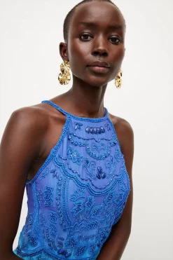 Budget 🥰 Karen Millen Ombre Fringe Strappy Beaded Maxi 👗 Dress 🔔 -Occasionwear Popular Store bkk03750 blue xl 2