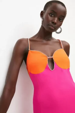 Coupon ✨ Karen Millen Compact Stretch Viscose Diamante Midi 👗 Dress - pink 🔔 -Occasionwear Popular Store bkk03811 pink xl 1