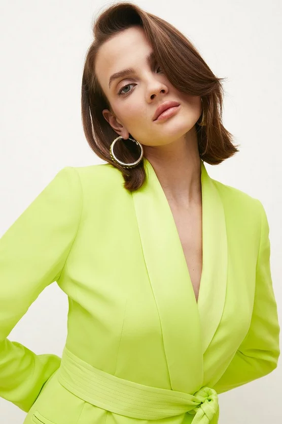 Brand new 🥰 Karen Millen Tuxedo Wrap Mini 👗 Dress - lime 👍 4 Brand new 🥰 Karen Millen Tuxedo Wrap Mini 👗 Dress - lime 👍 - Image 2