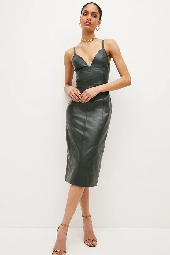 Best Sale โ Karen Millen Leather Cami Plunge Midi Pencil ๐ Dress โ 3 Best Sale โ Karen Millen Leather Cami Plunge Midi Pencil ๐ Dress โ