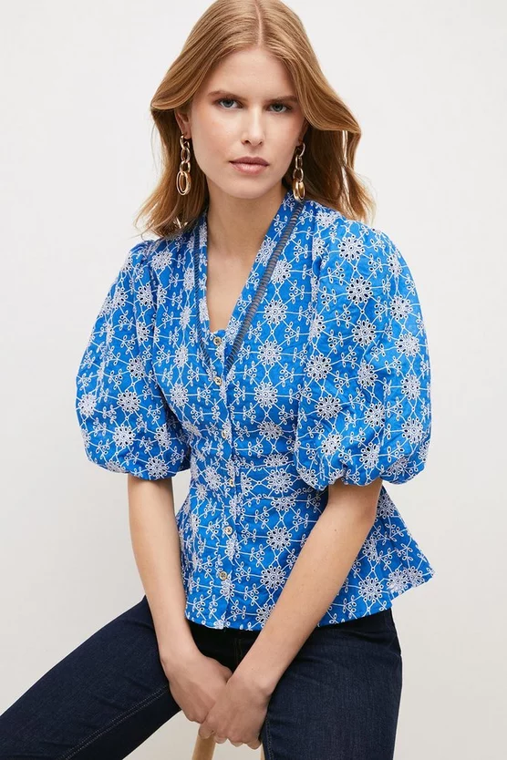 Flash Sale ๐ Karen Millen Contrast Cotton Broderie Woven Blouse - blue โจ 3 Flash Sale ๐ Karen Millen Contrast Cotton Broderie Woven Blouse - blue โจ