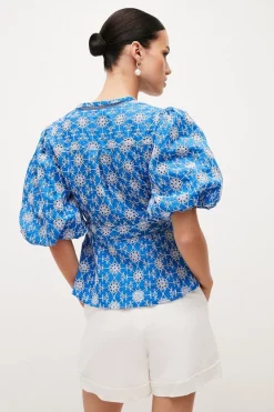 Discount 💯 Karen Millen Petite Contrast Cotton Broderie Woven Blouse - blue 💯 -Occasionwear Popular Store bkk03846 blue xl 2
