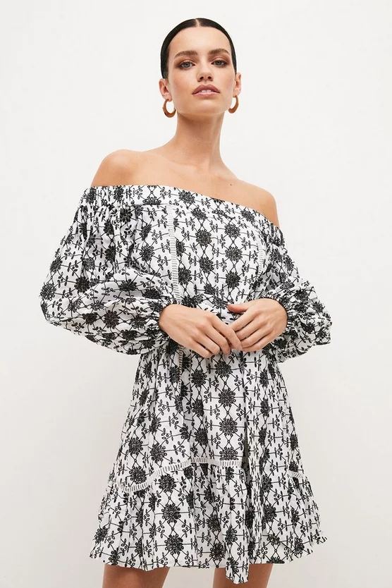 Top 10 ๐ฏ Karen Millen Petite Contrast Cotton Broderie Bardot Mini ๐ Dress - mono โ 3 Top 10 ๐ฏ Karen Millen Petite Contrast Cotton Broderie Bardot Mini ๐ Dress - mono โ