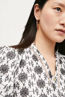 Coupon 🛒 Karen Millen Contrast Cotton Broderie Woven Blouse - mono ✨ -Occasionwear Popular Store bkk03849 mono xl 2
