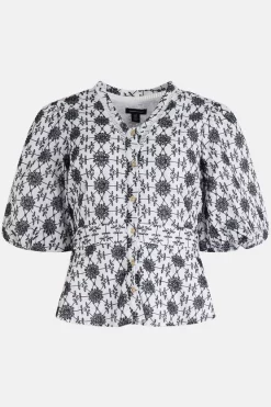 Coupon 🛒 Karen Millen Contrast Cotton Broderie Woven Blouse - mono ✨ -Occasionwear Popular Store bkk03849 mono xl 3