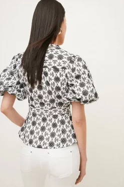 Coupon 🛒 Karen Millen Contrast Cotton Broderie Woven Blouse - mono ✨ -Occasionwear Popular Store bkk03849 mono xl 4