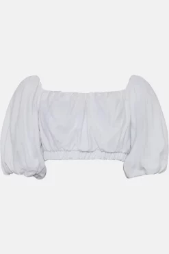 Cheap 🔥 Karen Millen Tailored Linen Blend Bardot Volume Sleeve Crop Top 🌟 -Occasionwear Popular Store bkk03860 ivory xl 3